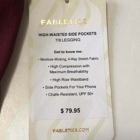 Fabletics Women's High Waisted Side Pockets 7/8 Leggings Wine Red Size Large NWT - Picture 11 of 13
